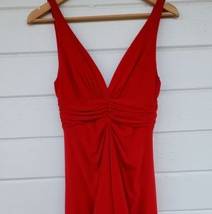 Betsey & Adam Macy's Red Ruffle Ruched Slit Dress